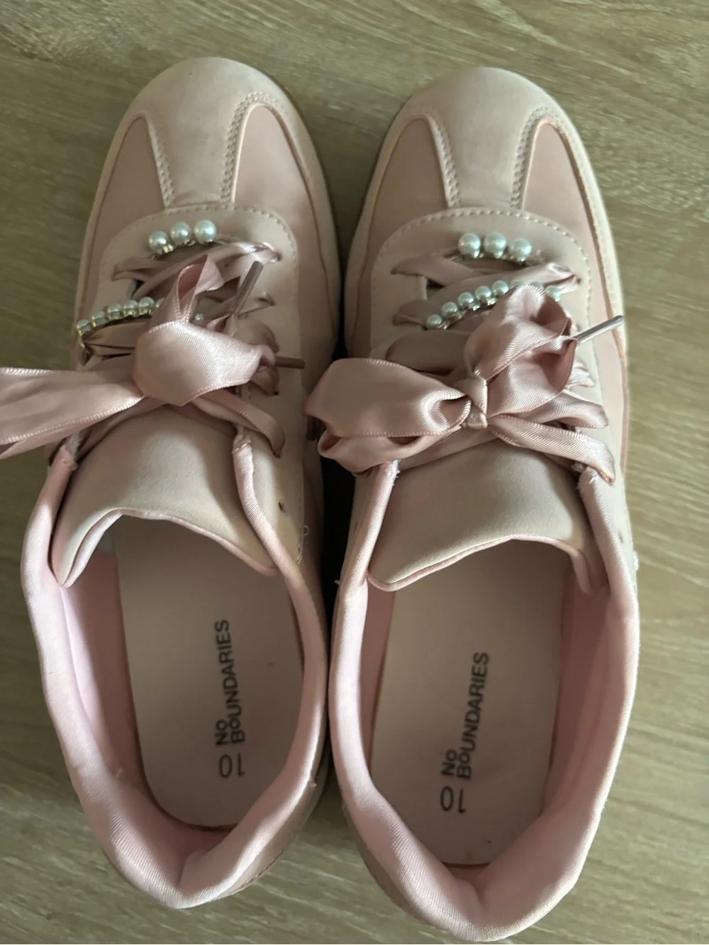 No Boundaries Blush Pink Satin Ribbon & Pearl Accent Women's Sneakers